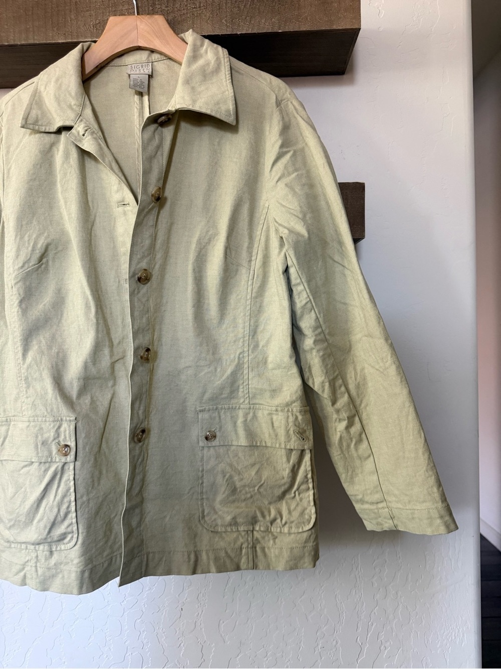 Sigrid Olsen|Cotton Light Beige Casual Button-Front jacket,chore jacket•••LARGE